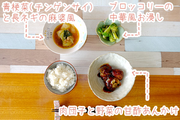 肉団子と野菜の甘酢あんかけセット内容